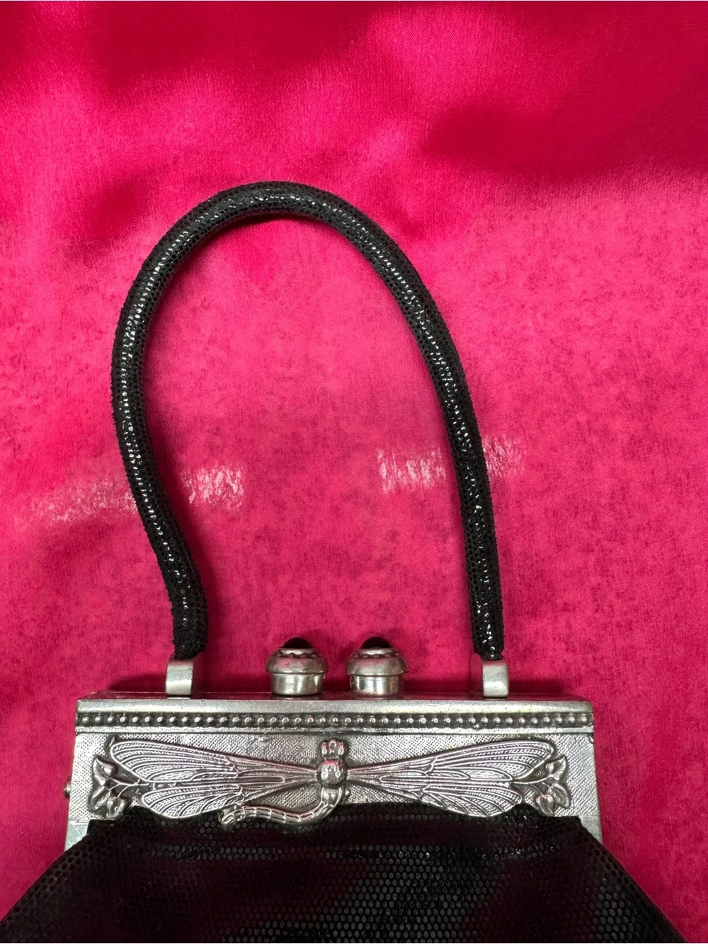 Black Evening Clutch with Decorative Silver Frame